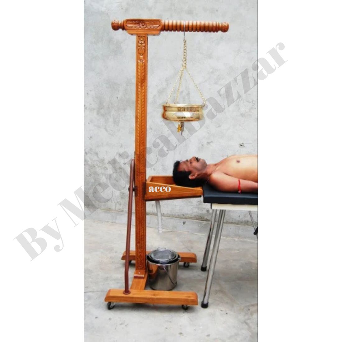 acco Shirodhara Stand with Head Support (Wooden, Height Adjustable)