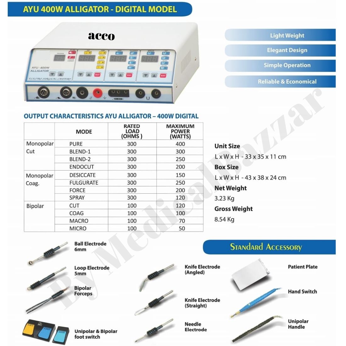 Digital High Frequency Electro Surgical Unit 400 Watt AYU-400-ALLIGATOR