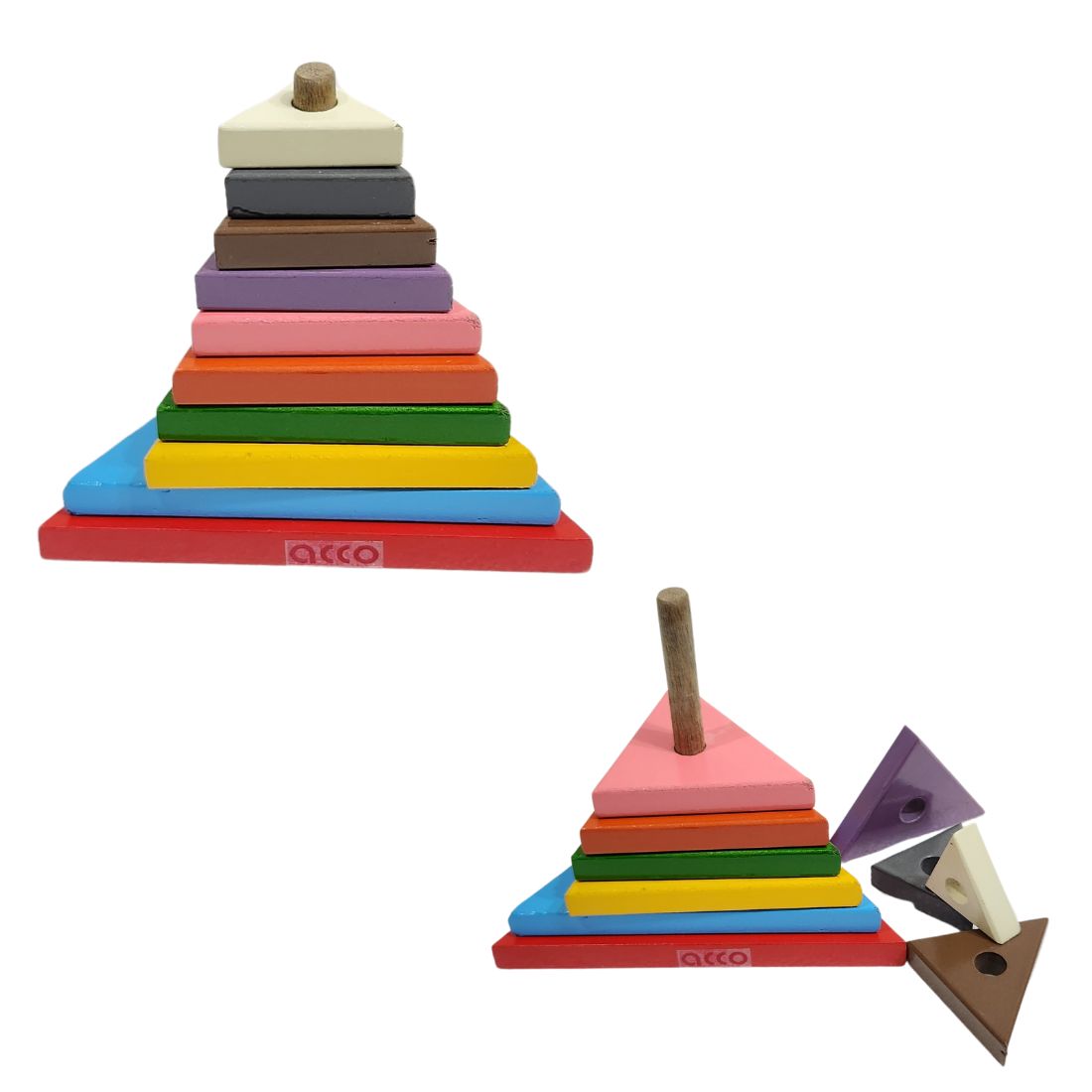 acco Wooden Rainbow Stacking Tower Toys- Pyramid Toy