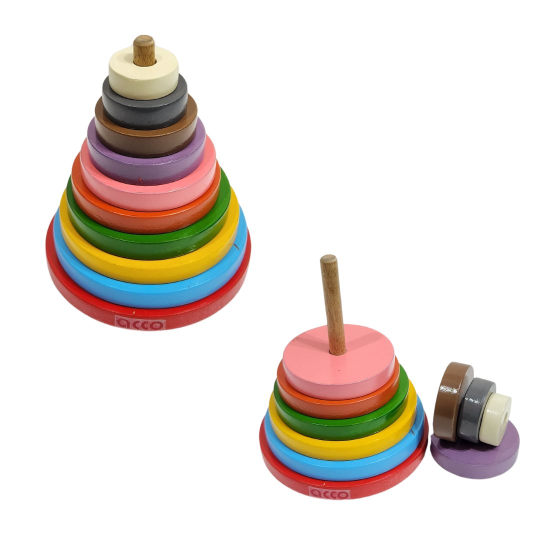 acco Wooden Rainbow Stacking Tower Toys- Pyramid Toy