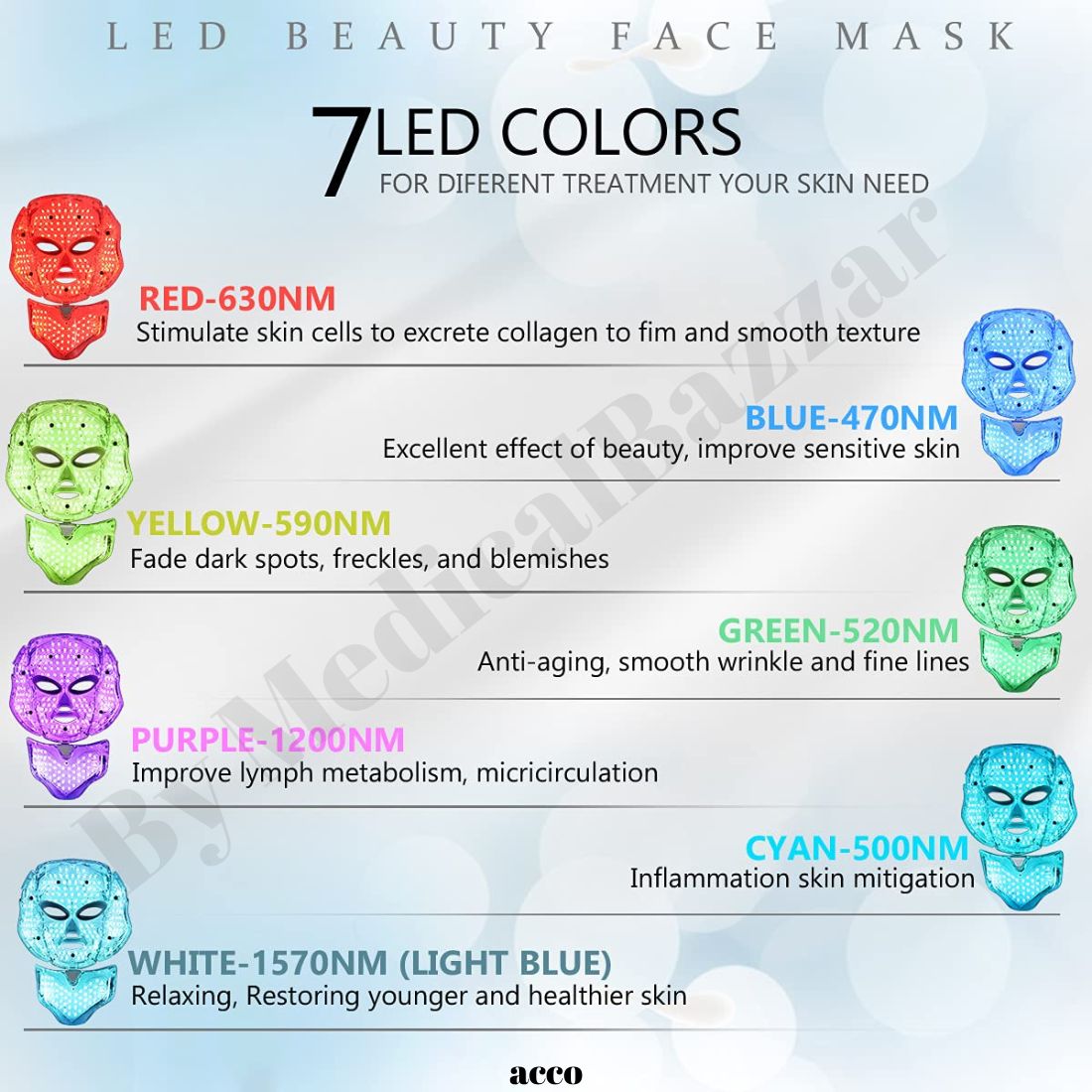 acco LED Face Mask Light Therapy - 7 Color