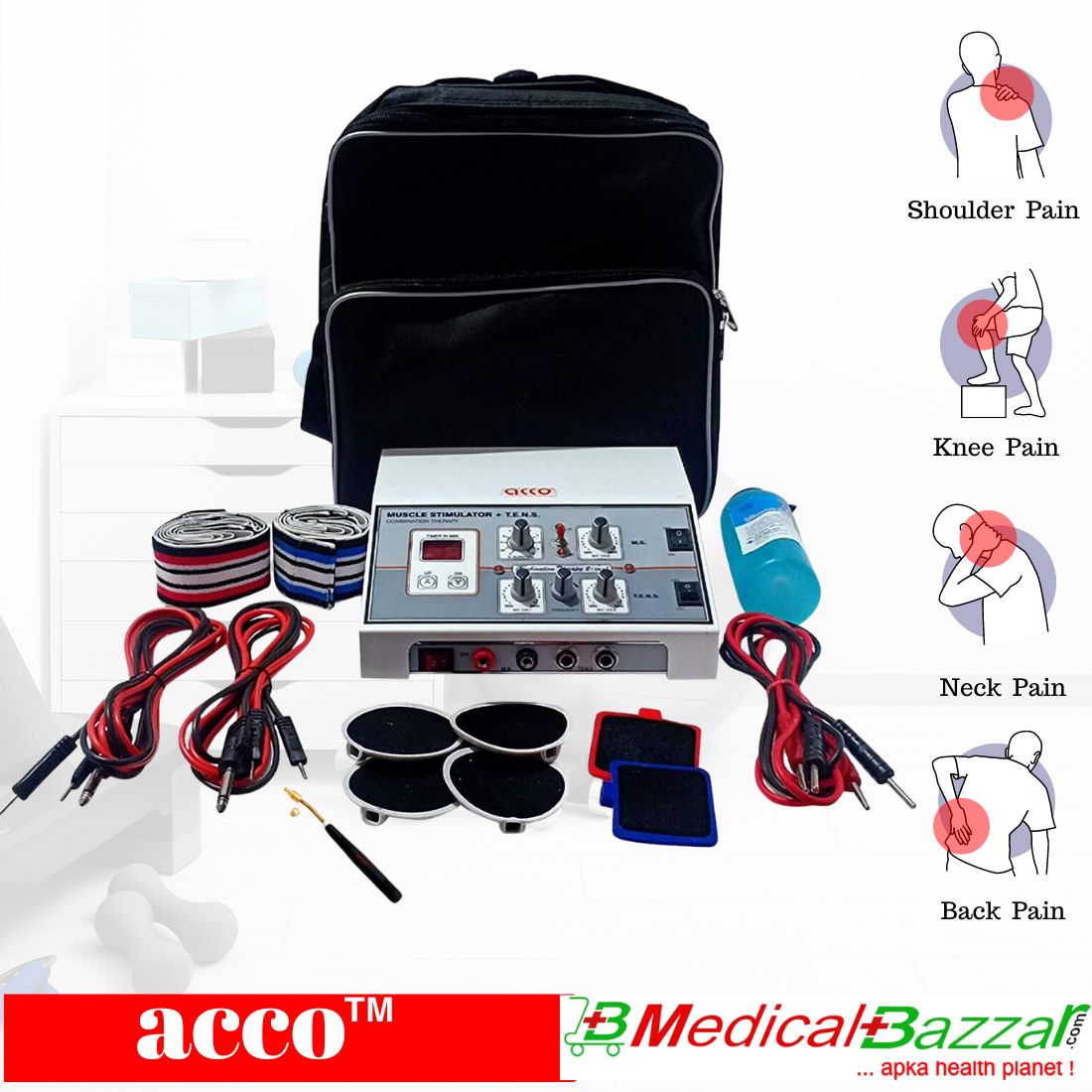 acco 2 in 1 MS+TENS 2Ch with Timer Physiotherapy Combo Machine