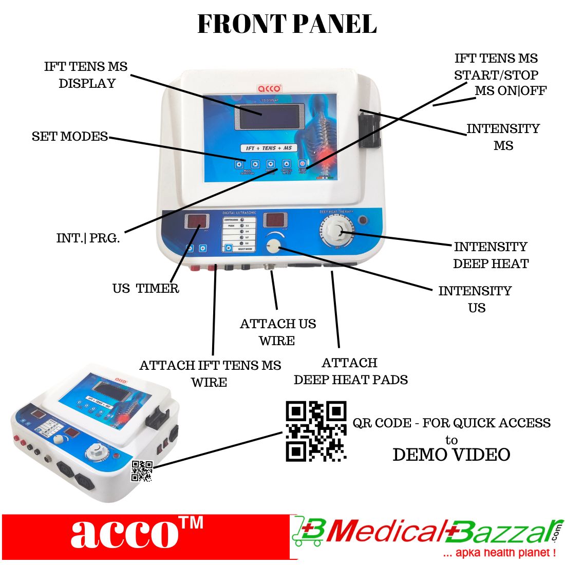 acco COMBO 5 in 1 (IFT+MS+TENS+US) with Deep Heat Therapy Unit- Combo Machine