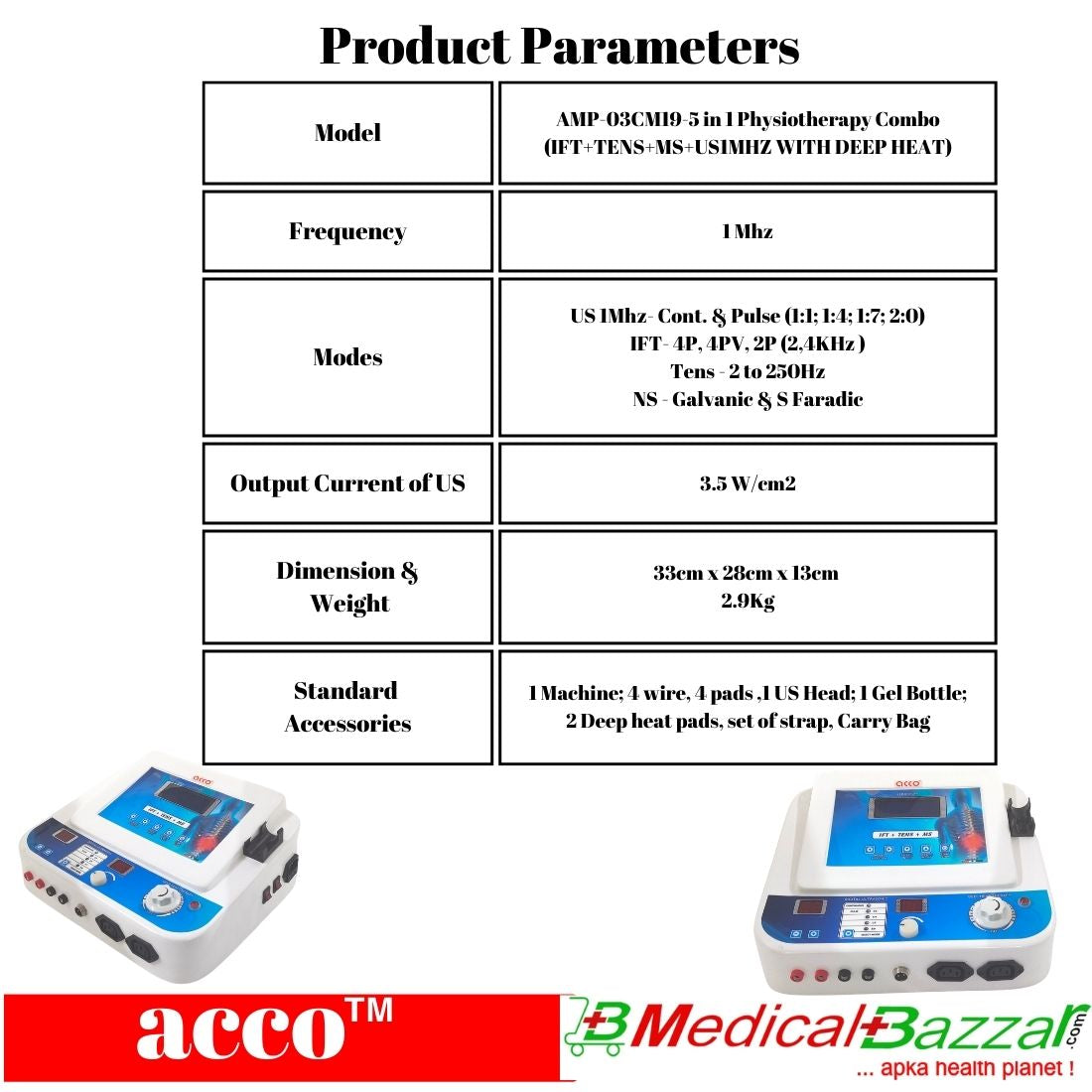 acco COMBO 5 in 1 (IFT+MS+TENS+US) with Deep Heat Therapy Unit- Combo Machine