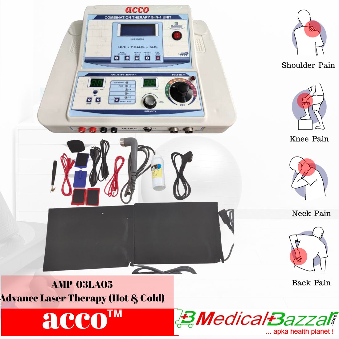 acco Advance 5in1 COMBO (IFT+MS+TENS+US) with Deep Heat Therapy Unit