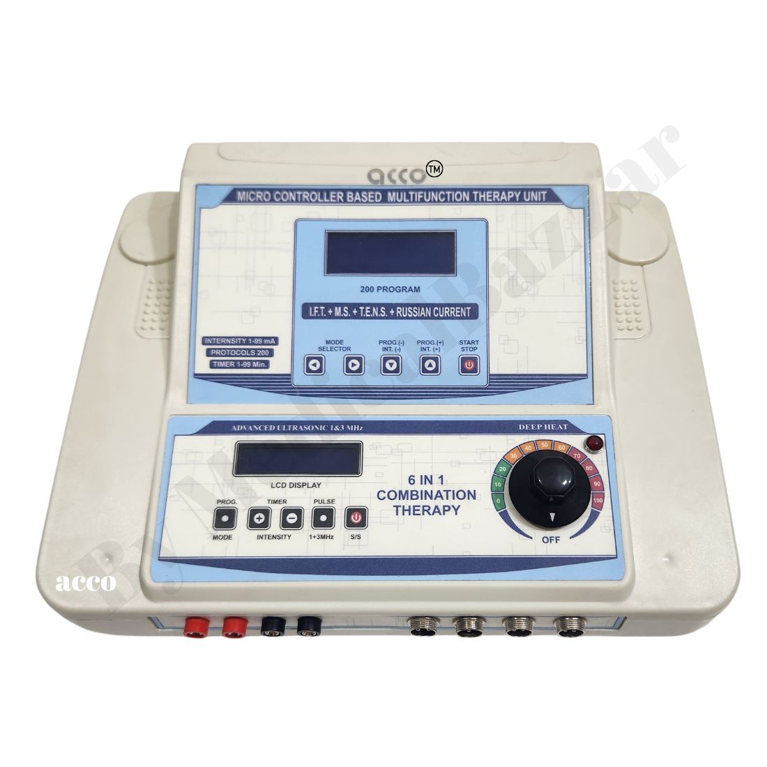 acco 6 in 1 Combo (IFT+MS+TENS+Russian+US 1&3Mhz) with Deep Heat Therapy Unit