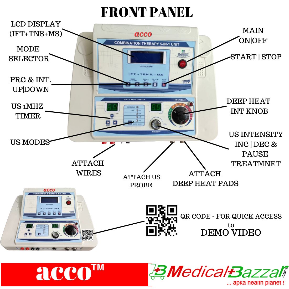 acco Advance 5in1 COMBO (IFT+MS+TENS+US) with Deep Heat Therapy Unit