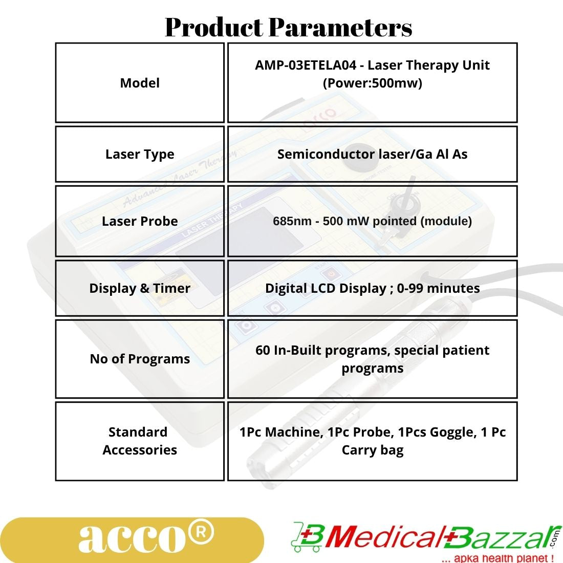 acco Advance Laser Therapy Unit (Power:500mw)