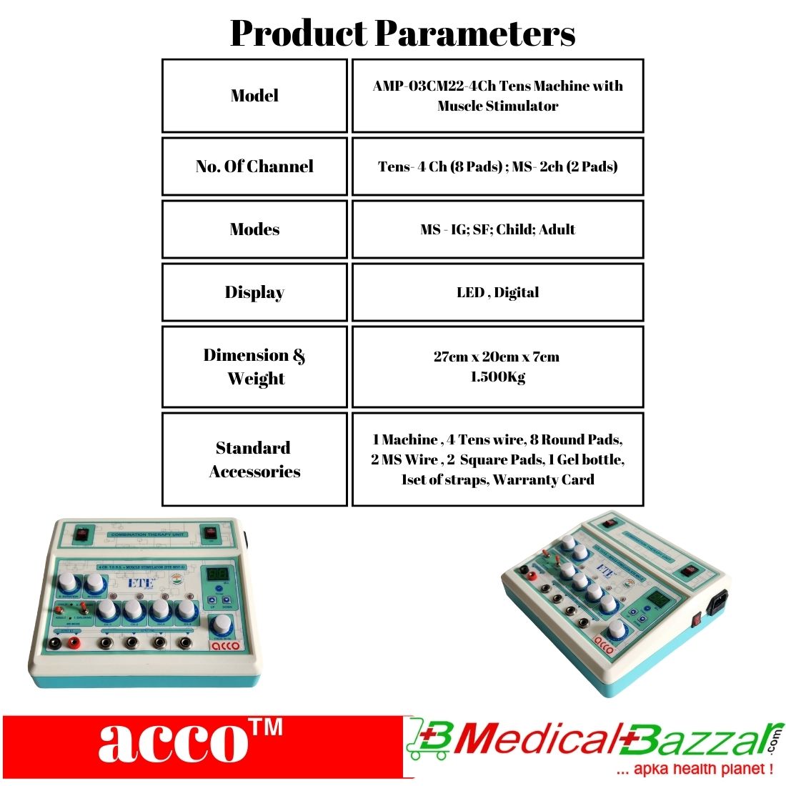 acco 4 Channel Tens Machine with Muscle Stimulator