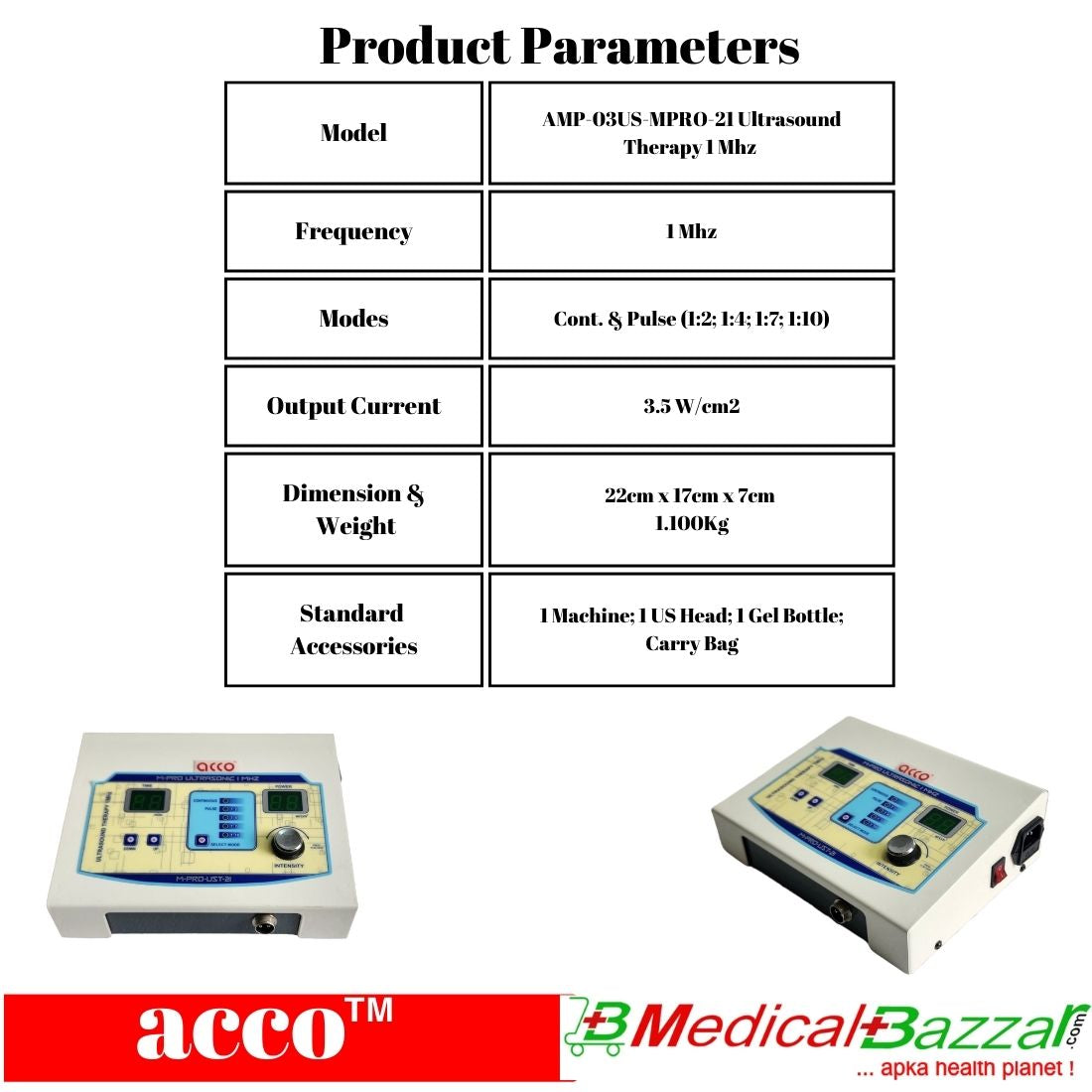 acco Ultrasound Therapy Machine 1 Mhz (with Pause Feature)