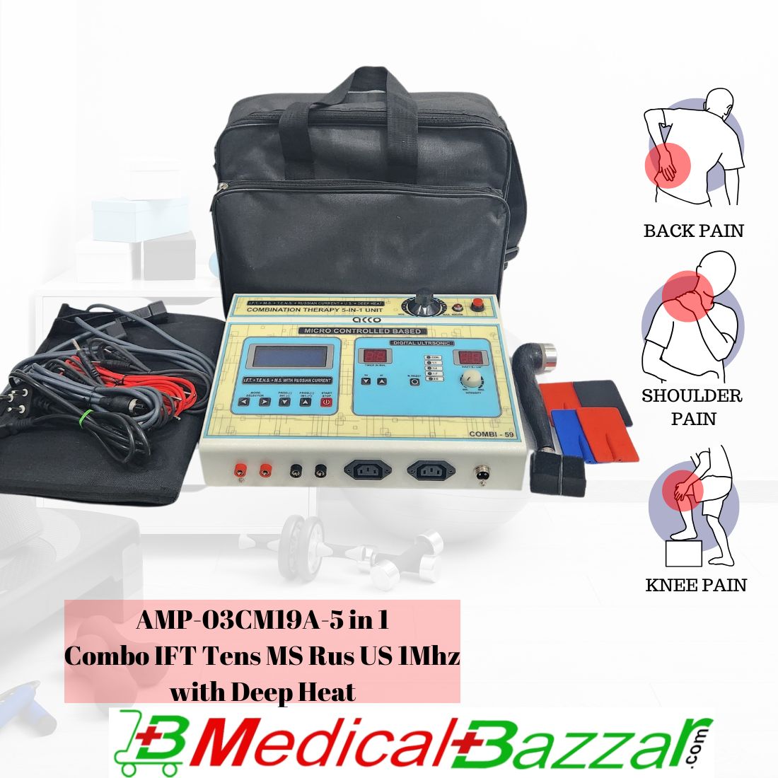 acco 5 in 1 (IFT+MS+TENS+US) with Deep Heat 2Pads- Combo Machine