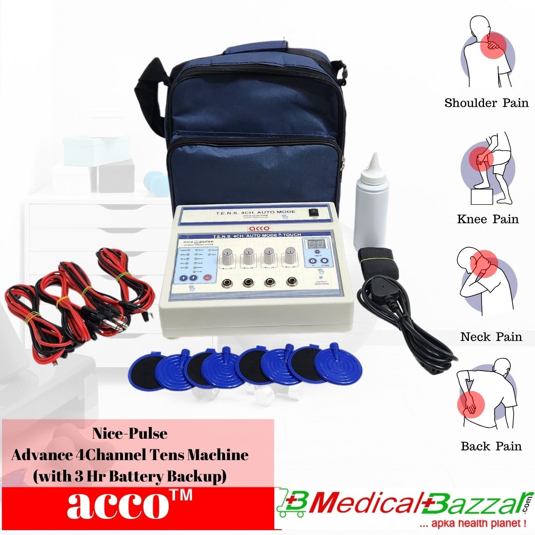 acco Tens Machine (with 3 Hrs Battery Backup & Touch Buttons)