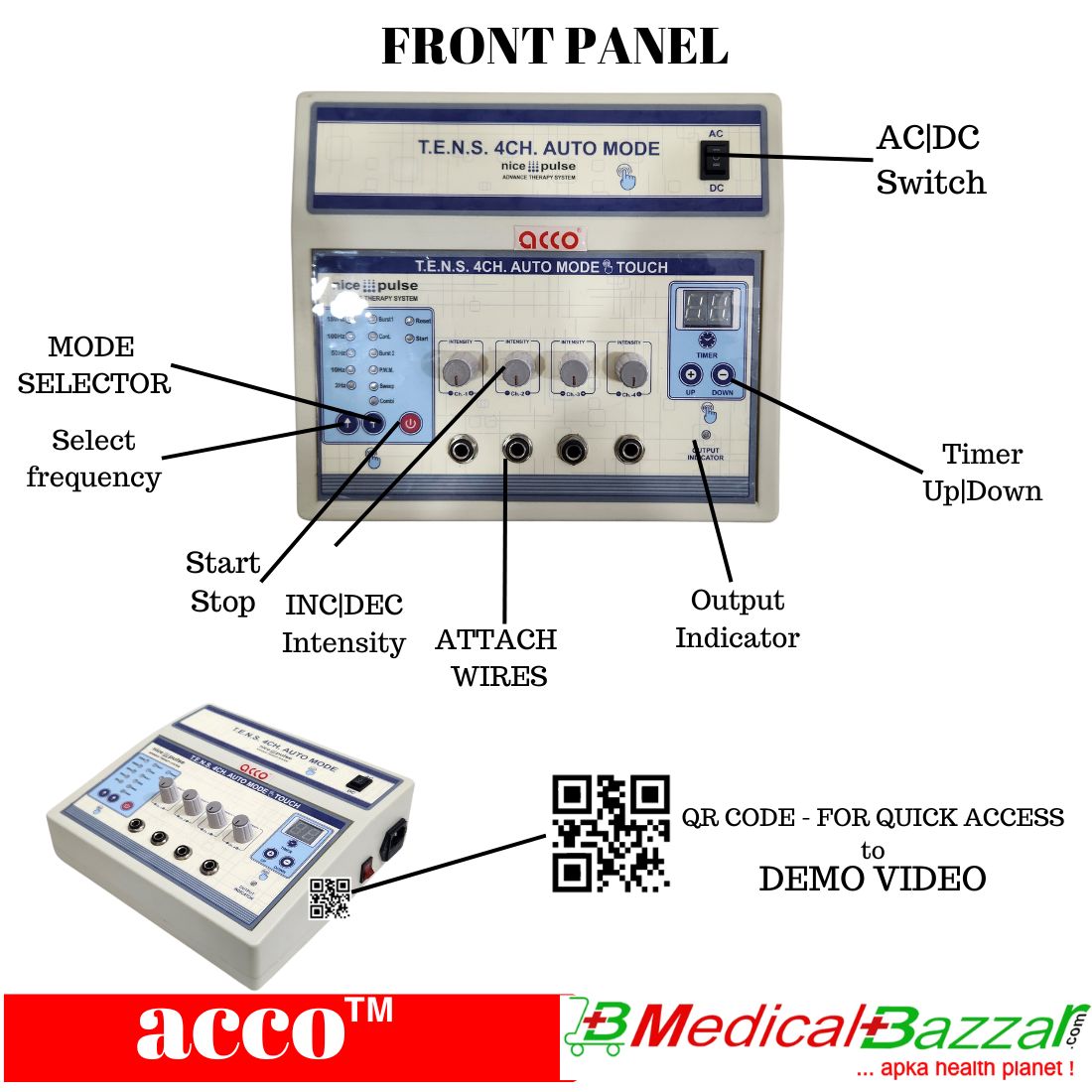 acco Tens Machine (with 3 Hrs Battery Backup & Touch Buttons)