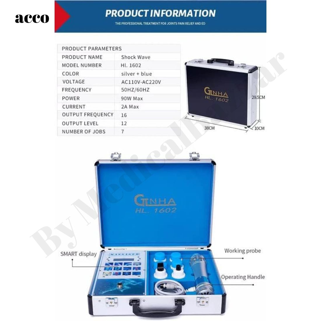 acco Portable Shockwave Therapy Machine with 7 Heads