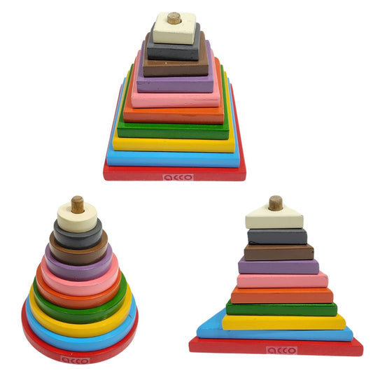 acco Wooden Rainbow Stacking Tower Toys- Pyramid Toy