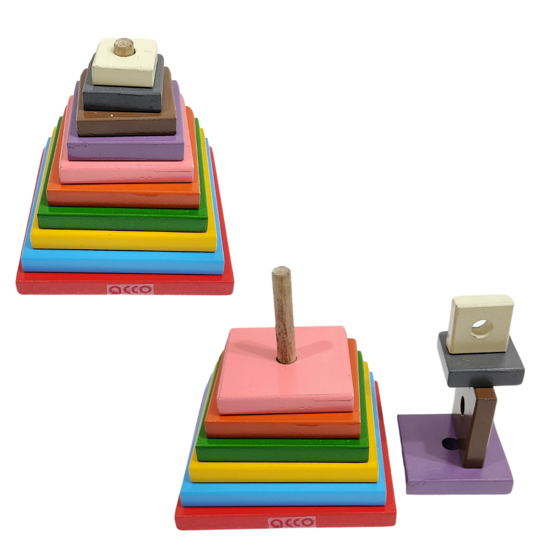 acco Wooden Rainbow Stacking Tower Toys- Pyramid Toy