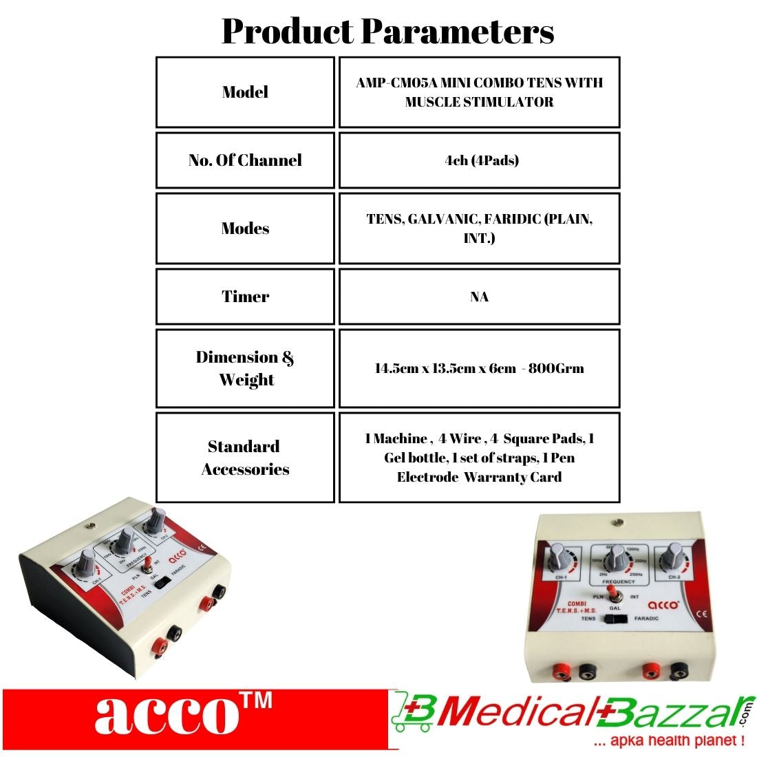 acco Portable tens ms combo for Physiotherapy (MS+TENS)
