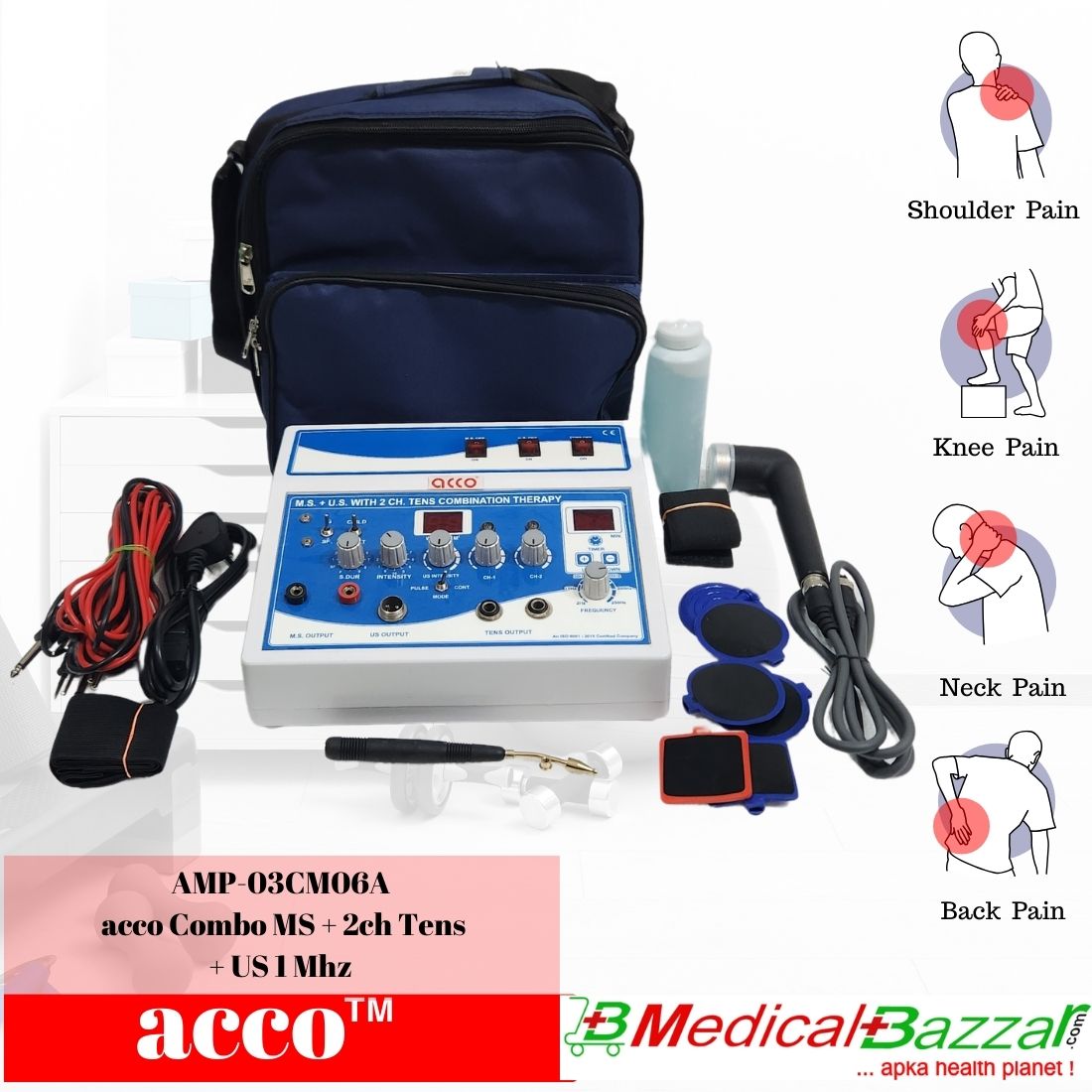 acco 3 in 1 Combo MS US with 2Ch Tens for Physiotherapy