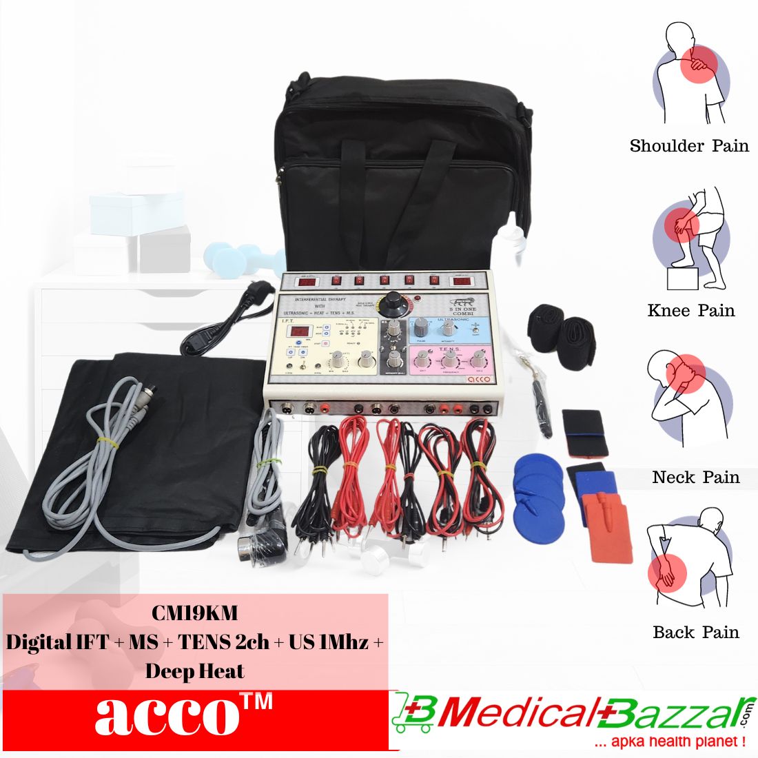 acco Digital 5in1 Physiotherapy COMBO IFT+MS+TENS 2Ch+US 1Mhz + Deep Heat