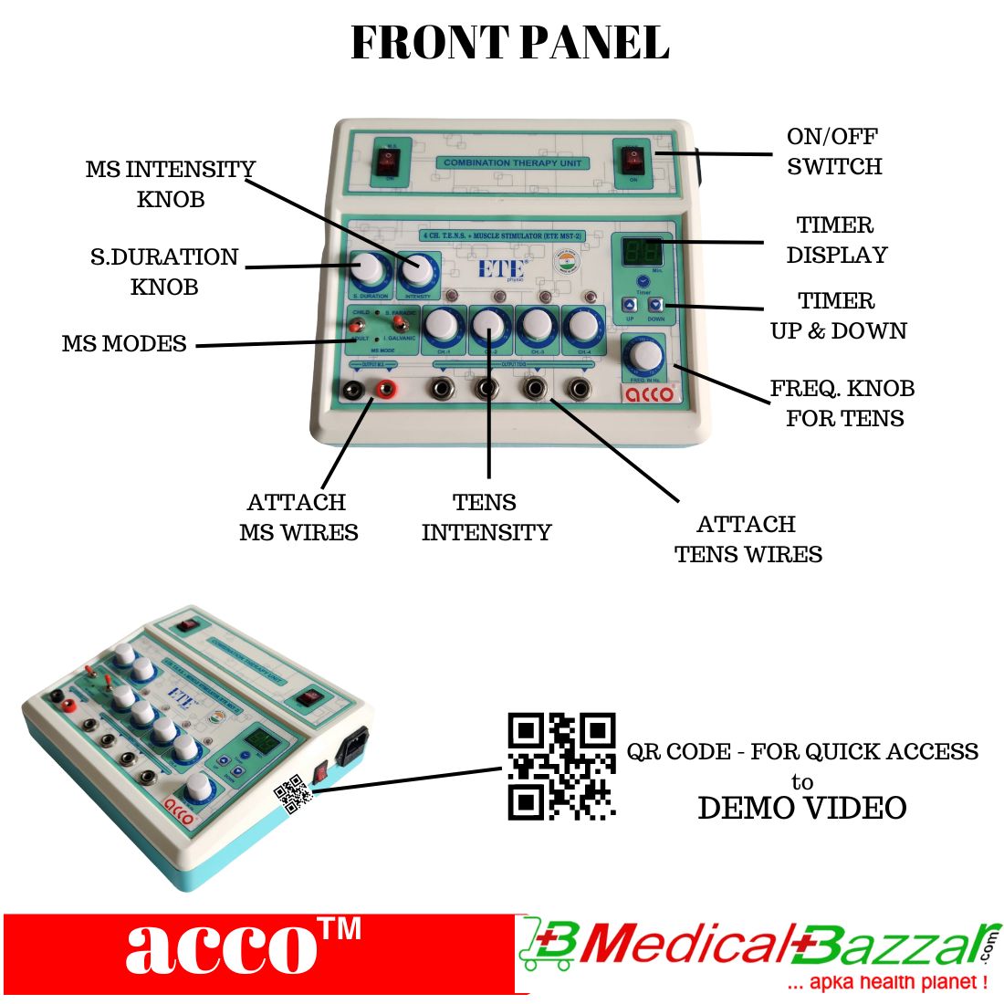 acco 4 Channel Tens Machine with Muscle Stimulator