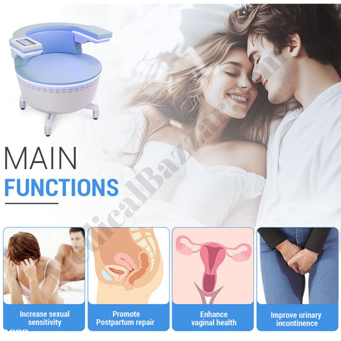 EMS Pelvic Floor Muscle Stimulator main functions – increases sexual sensitivity, promotes postpartum repair, enhances vaginal health, improves urinary incontinence