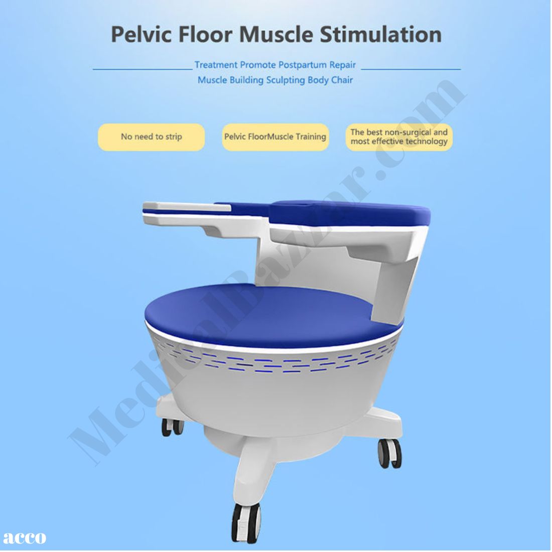 EMS Pelvic Floor Muscle Stimulator Chair EMSP-01 with touchscreen panel and blue LED lighting on white background – MedicalBazzar