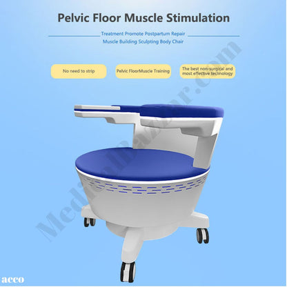 EMS Pelvic Floor Muscle Stimulator Chair EMSP-01 with touchscreen panel and blue LED lighting on white background – MedicalBazzar