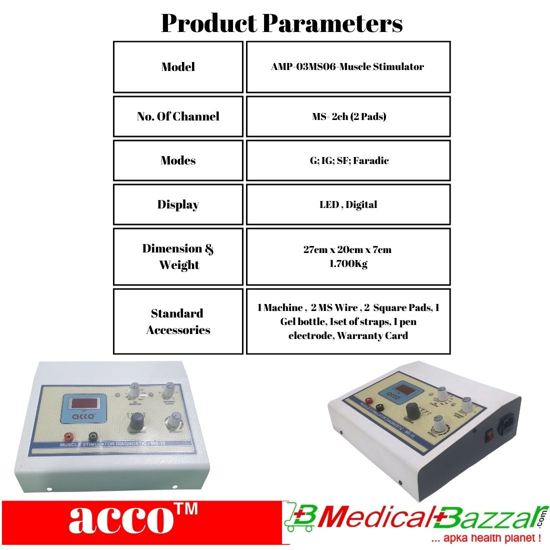 acco Digital Muscle Stimulator(Diagnostic, with pulse)