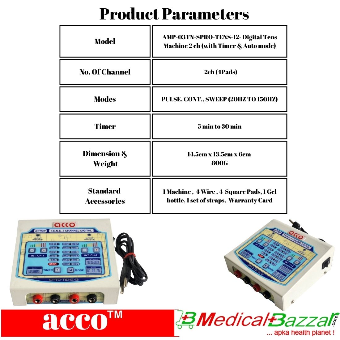 acco Digital Tens Machine 2 Ch (with Timer & Auto Mode)