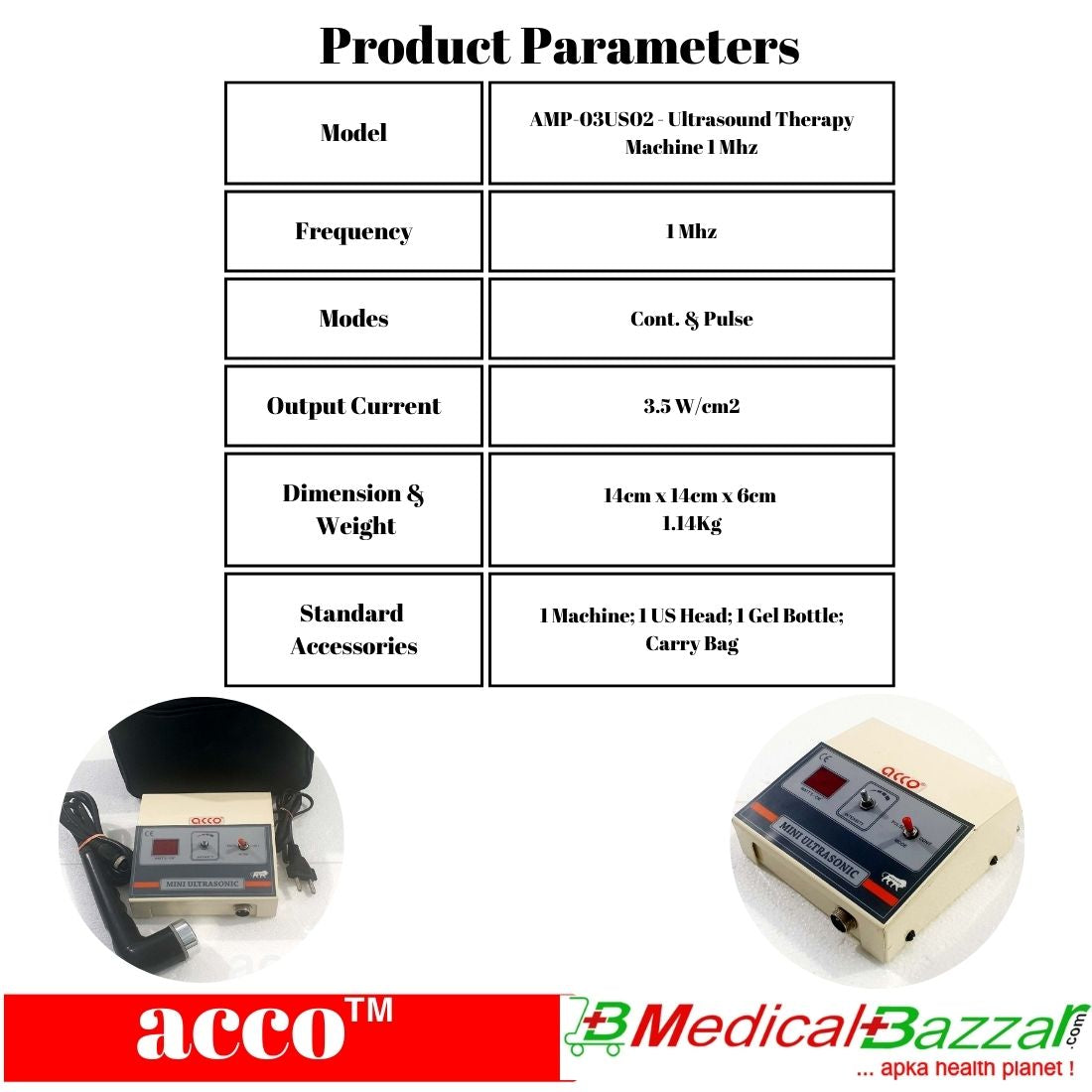 acco Mini Ultrasound Therapy Machine (1MHz) Metal Body