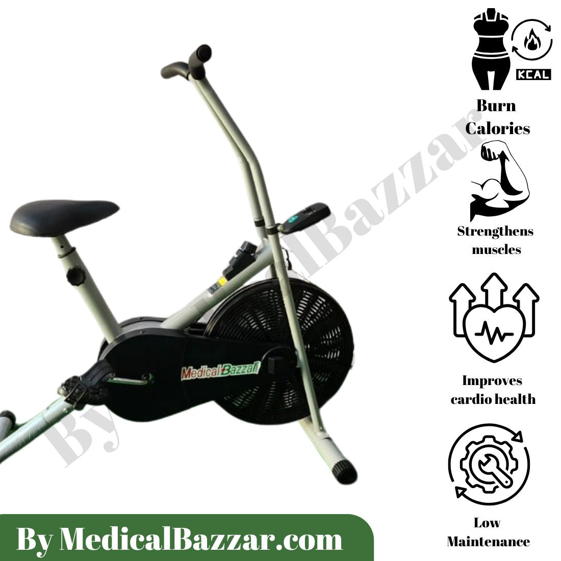 Upright Air Bike Exercise Cycle for Home Gym - with Stationary Handle