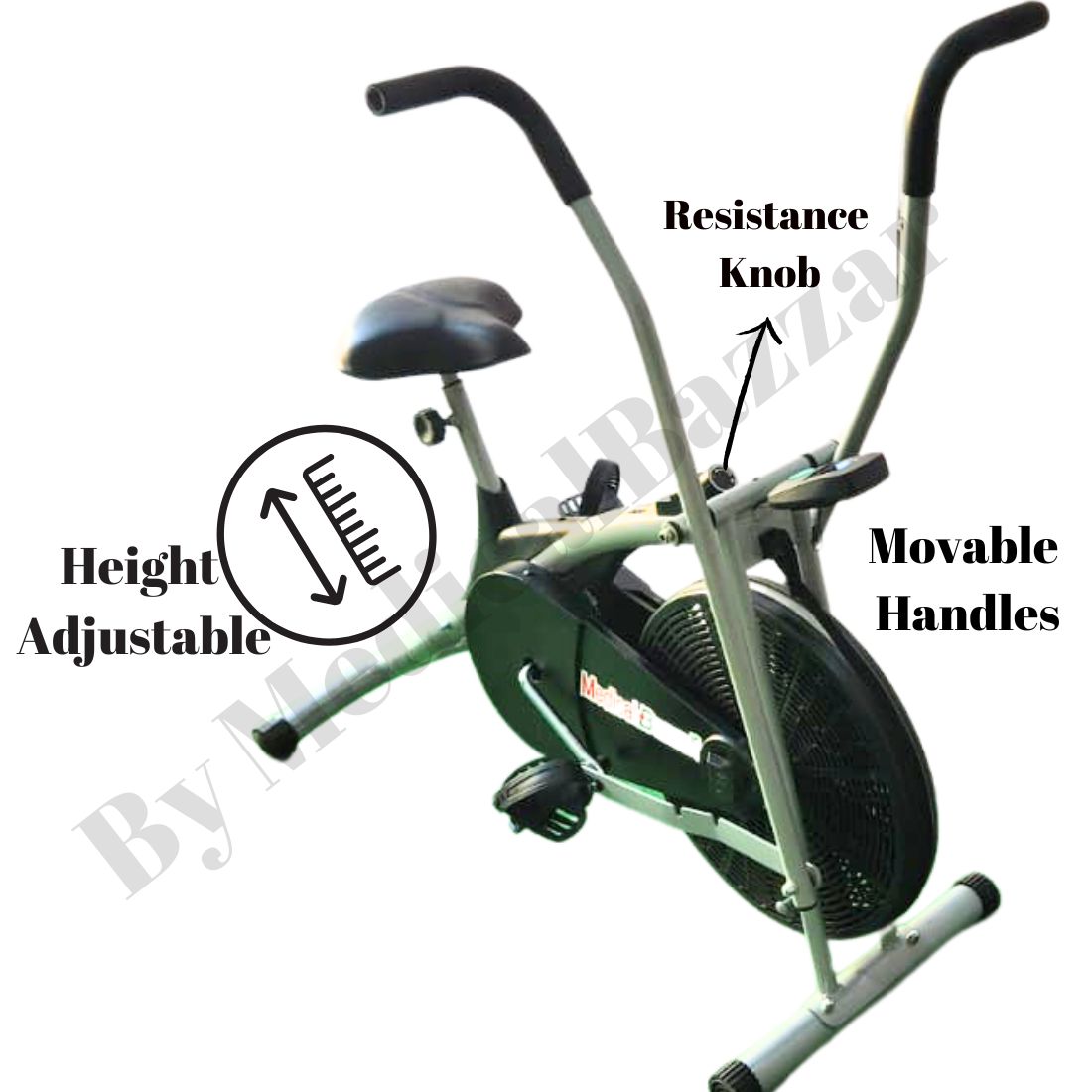 Upright Air Bike Exercise Static Cycle  - with Movable Handle