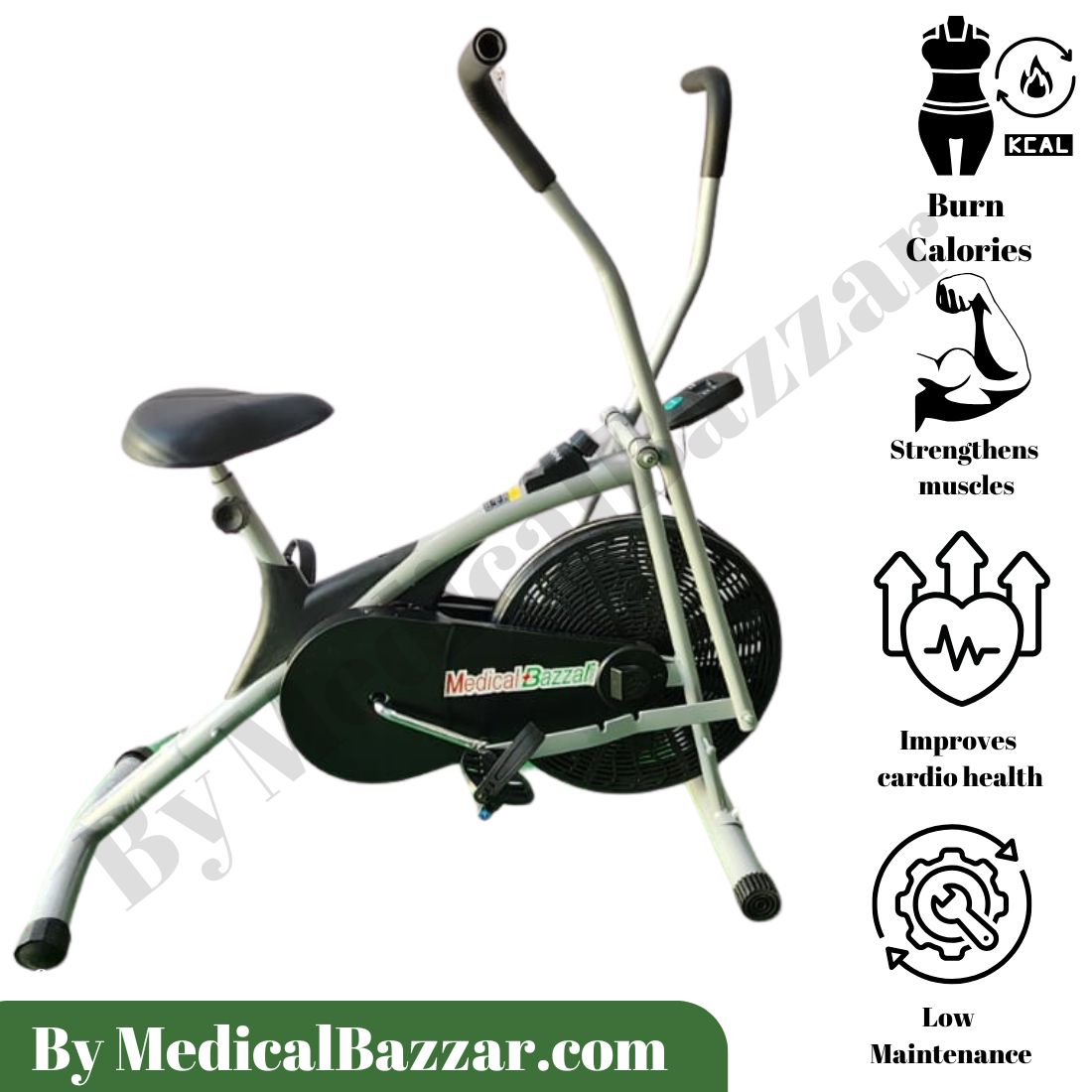 Upright Air Bike Exercise Static Cycle  - with Movable Handle