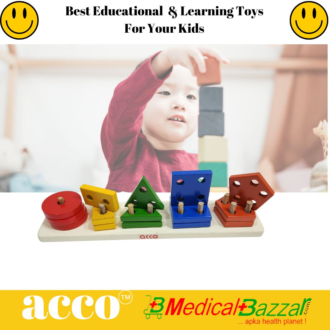 acco Wooden Shapes Geometric Board Blocks Sorting and Stacking