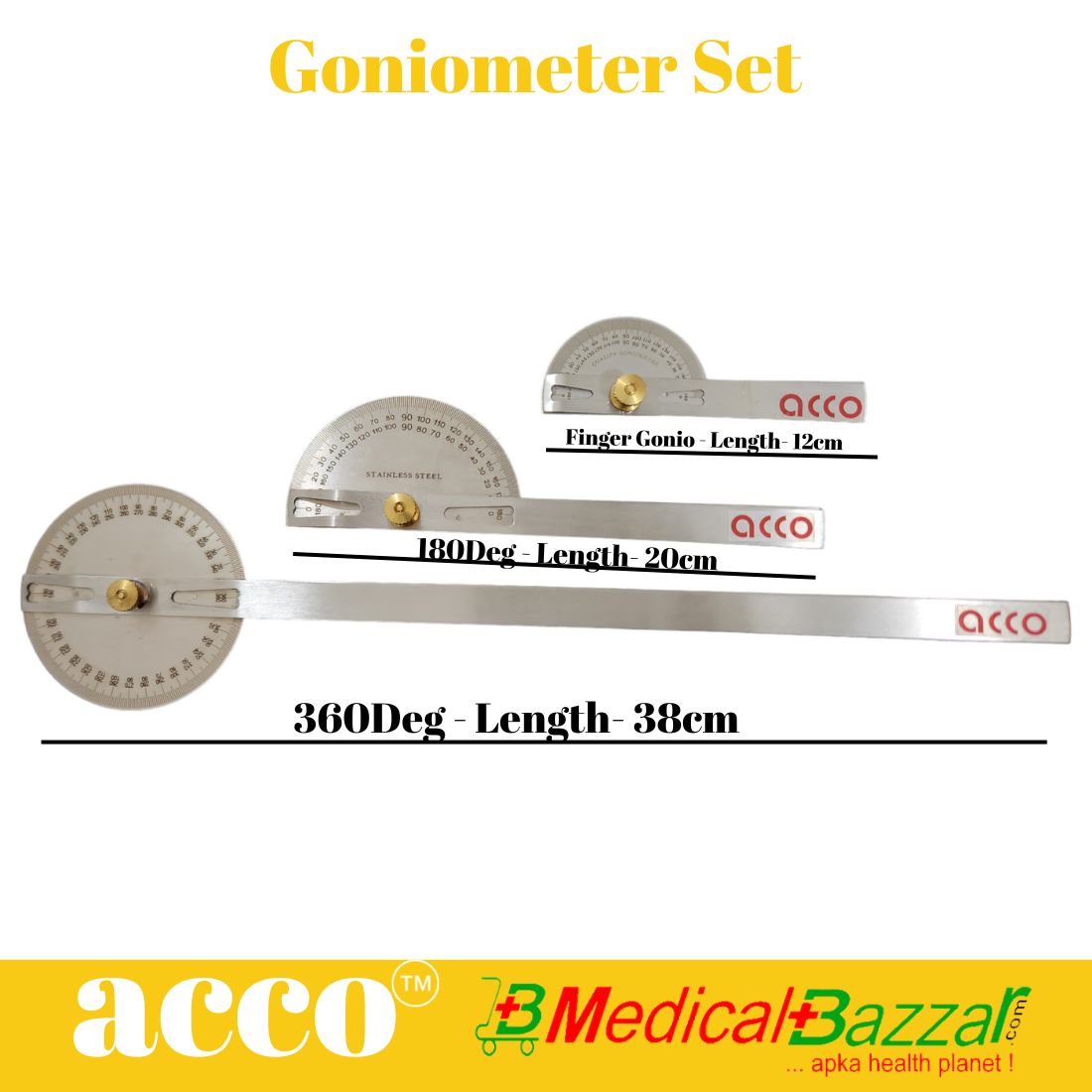 acco Metal Goniometer For Range Of Motion Set of 3