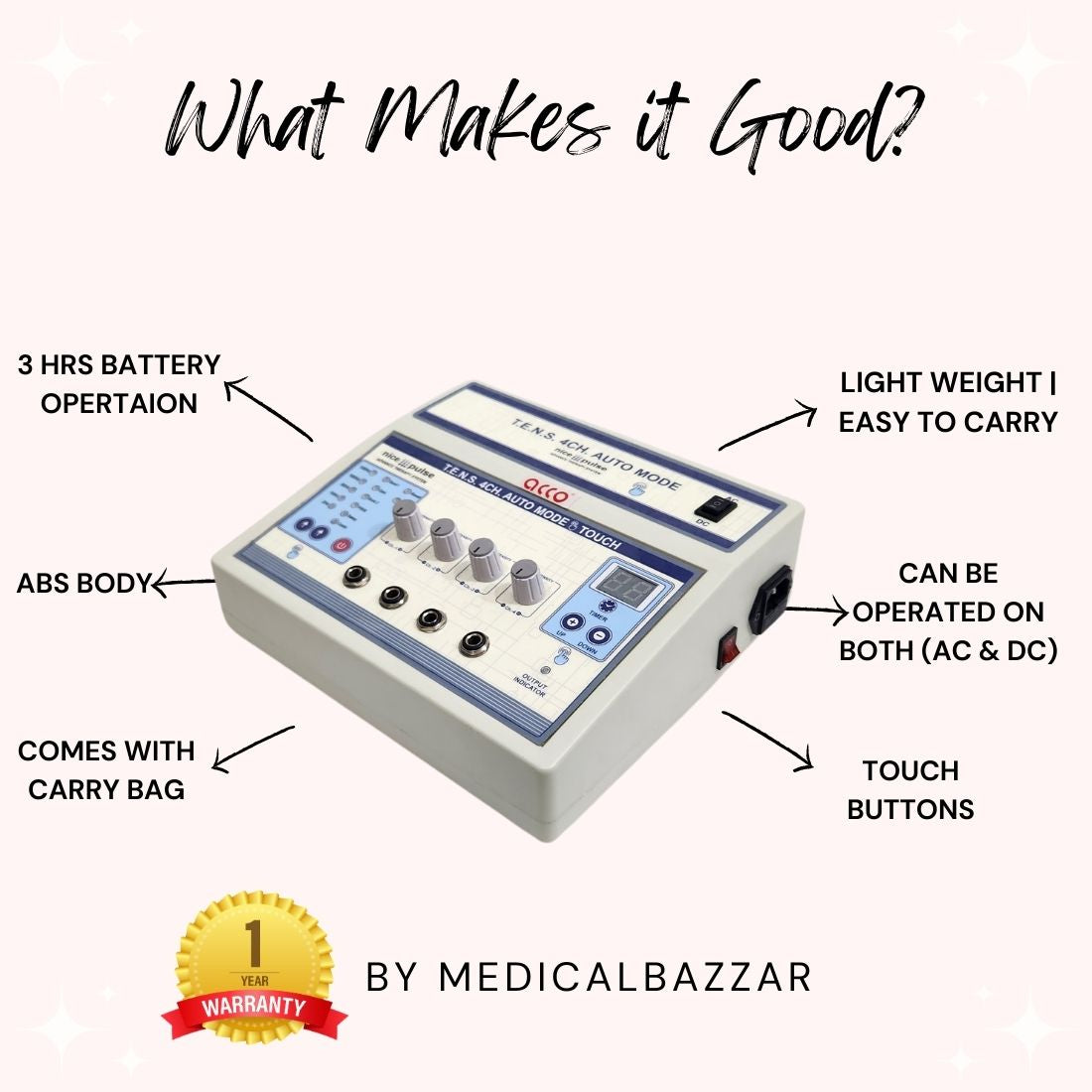 acco Tens Machine (with 3 Hrs Battery Backup & Touch Buttons)