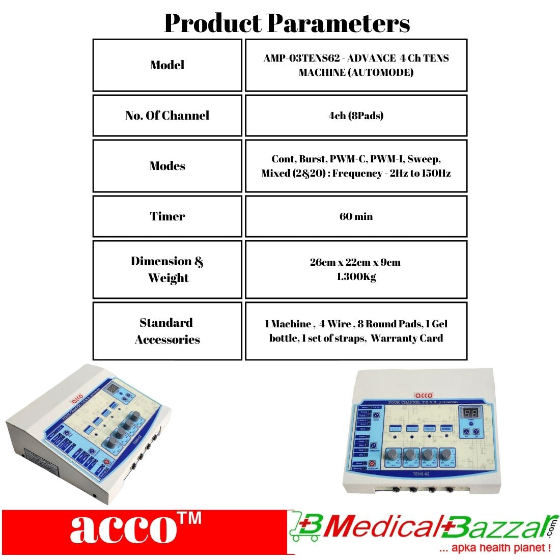 Tens Machine Table acco Advance 4 Channel Tens Machine for physiotherapy - MedicalBazzar