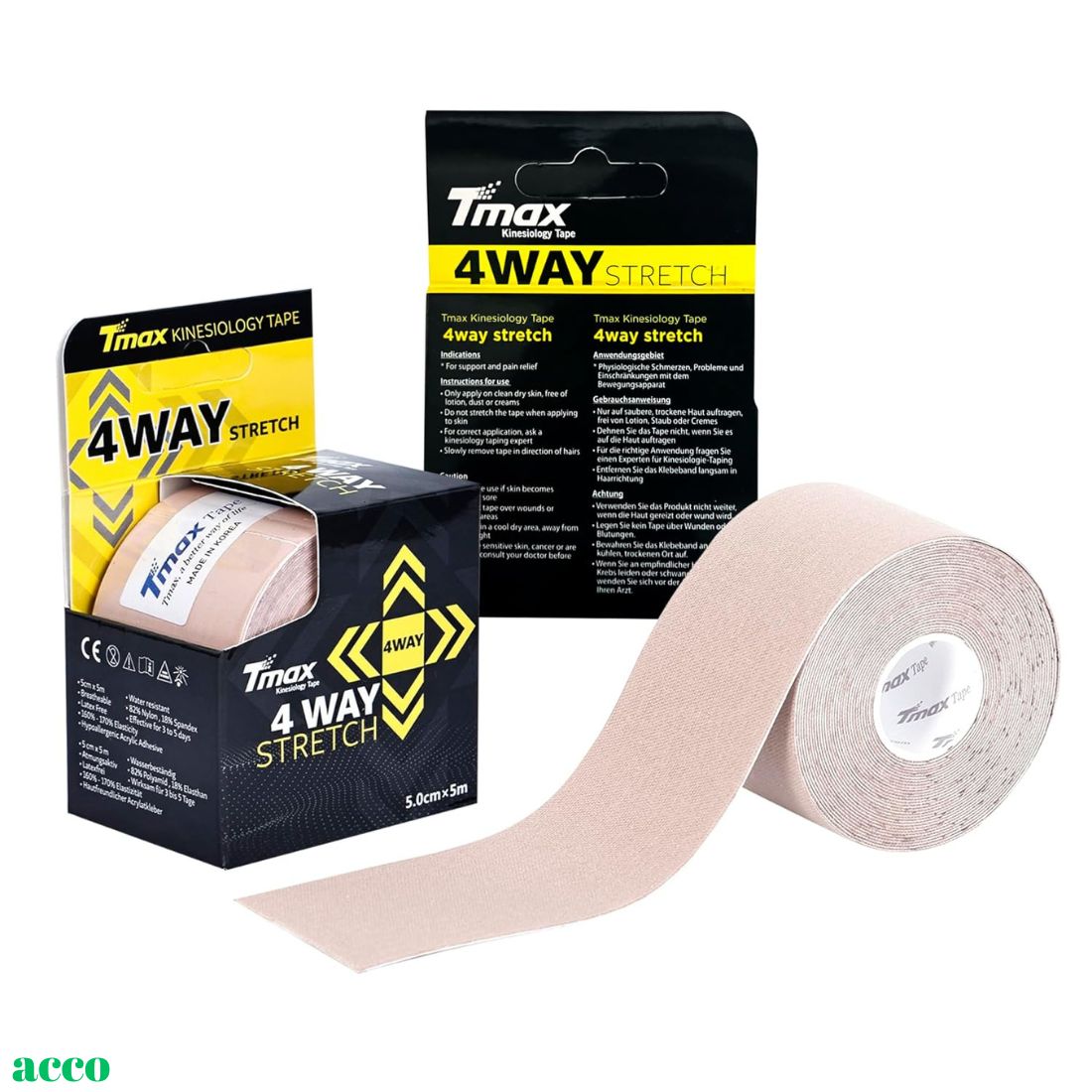 T max Waterproof Kinesiology Tape (4 Way Stretch, Plain, 5mtr x 5cm)